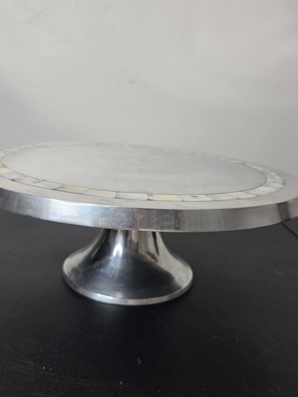 Towle Silversmiths Silver Tone Cake Stand with Mother-of-Pearl Inlay